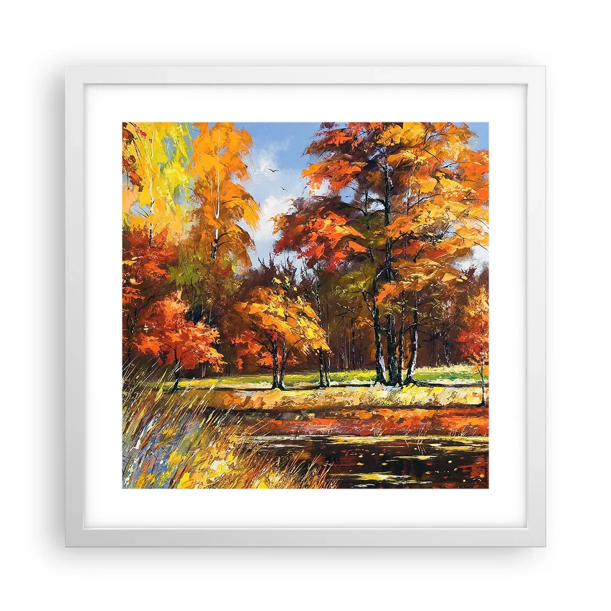 Póster en marco blanco - Paisaje en dorado y marrón - 40x40 cm