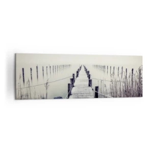 Cuadro sobre lienzo - Impresión de Imagen - Un puente de madera que conduce a un espacio brumoso. - 160x50cm - Sumergirse en la paz - Decoración de pared moderna para salón y dormitorio ARTTOR