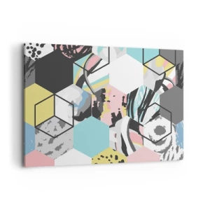 Cuadro sobre lienzo - Impresión de Imagen - Patrón hexagonal geométrico con detalles abstractos coloridos - 100x70cm - Hexágonos y cubos en seis colores - Decoración de pared moderna para salón y dormitorio ARTTOR