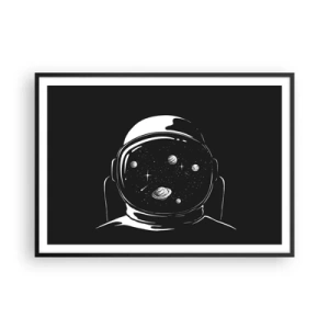 Póster en marco negro - Un casco de astronauta minimalista con vistas al espacio. - 100x70cm - Bonita vista - Decoración de pared moderna para salón y dormitorio ARTTOR