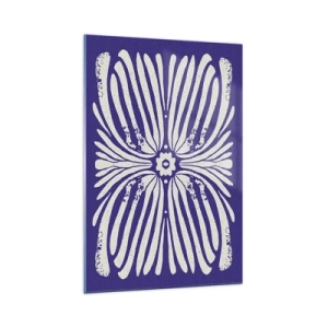 Cuadro sobre vidrio - Impresiones sobre Vidrio - Patrón étnico en tonos morados y blancos. - 70x100cm - Inspiraciones étnicas - Decoración de pared moderna para salón y dormitorio ARTTOR