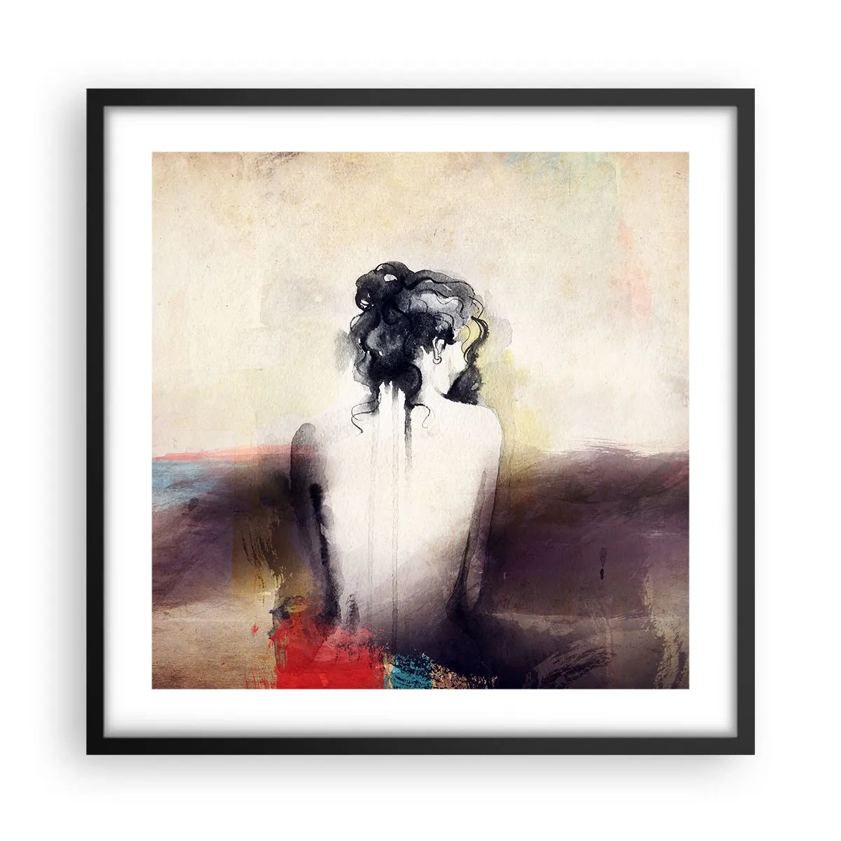 Póster en marco negro - Líneas suaves, formas ovaladas - 50x50 cm