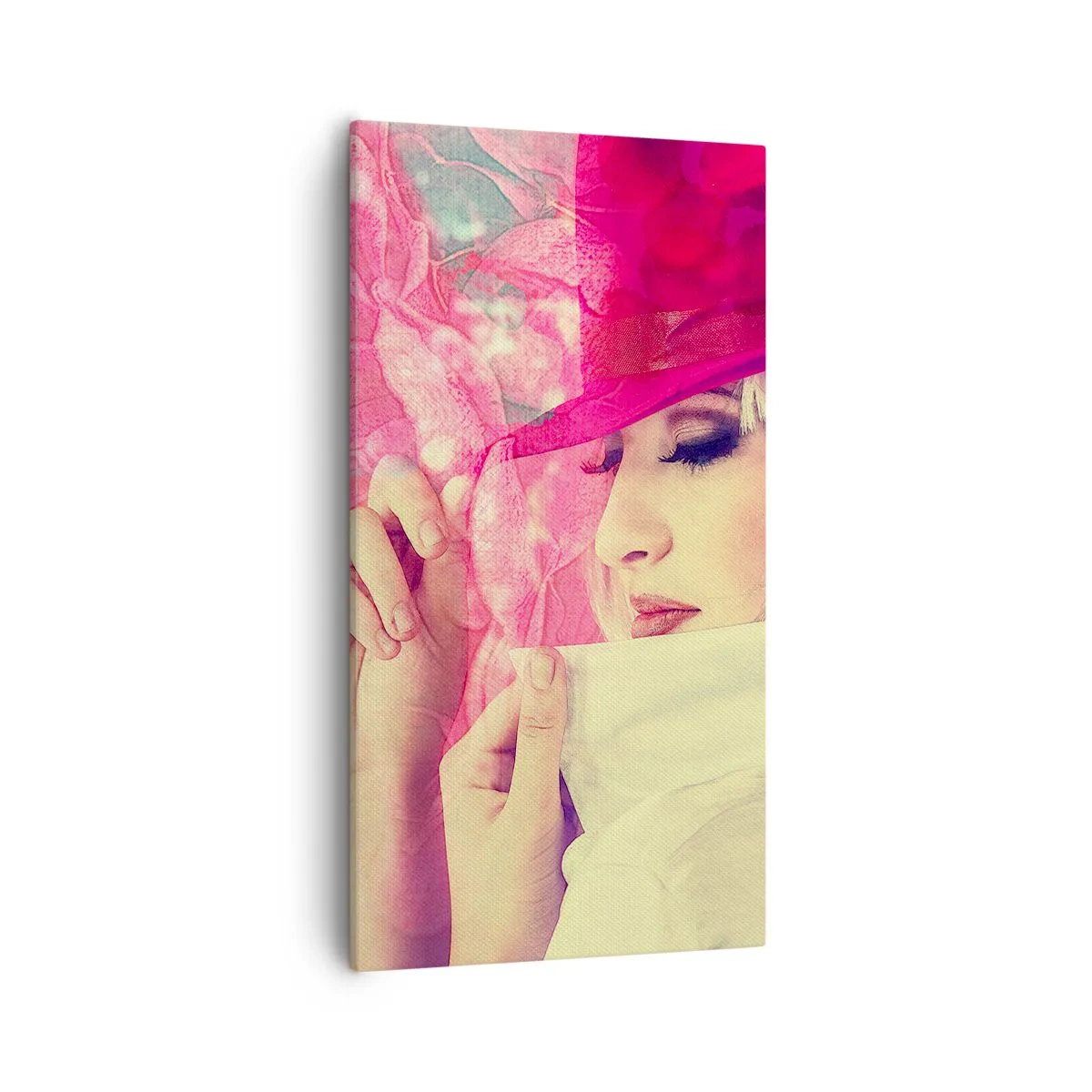 Cuadro sobre lienzo - Impresión de Imagen - Retrato retro en rosa - 55x100 cm