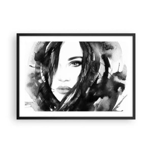 Póster en marco negro - Retrato de una mujer en acuarela en blanco y negro - 70x50cm - Retrato de una dama en blanco y negro - Decoración de pared moderna para salón y dormitorio ARTTOR