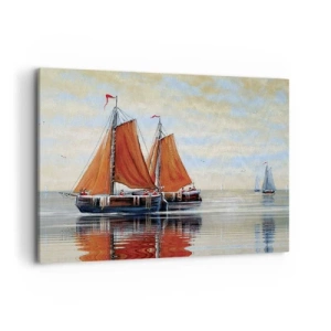 Cuadro sobre lienzo - Impresión de Imagen - Veleros de dos mástiles en aguas tranquilas - 100x70cm - Navega, marinero.... - Decoración de pared moderna para salón y dormitorio ARTTOR