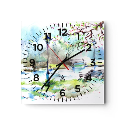 Reloj de pared - Reloj de vidrio - El encanto del silencio del parque - 30x30 cm