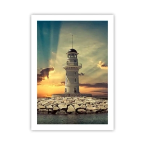 Póster - Faro al atardecer - 50x70cm - Luz - Bondad - Belleza - Decoración de pared moderna para salón y dormitorio ARTTOR