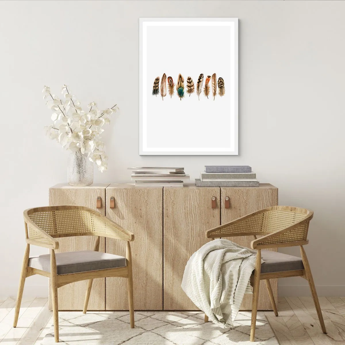 Póster en marco blanco - Estudio de plumas - 61x91 cm