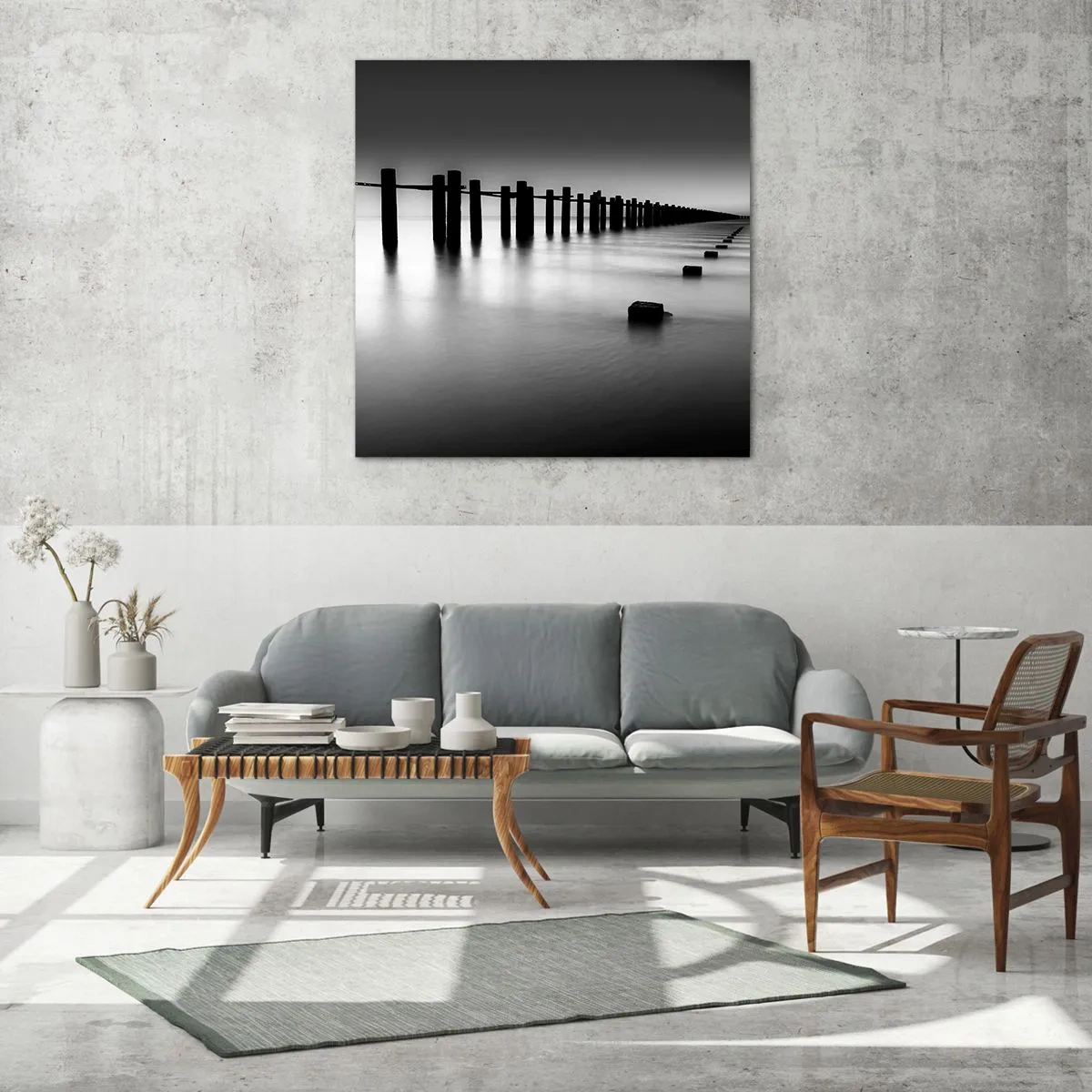 Cuadro sobre vidrio - Impresiones sobre Vidrio - Valles grises en la niebla - 60x60 cm