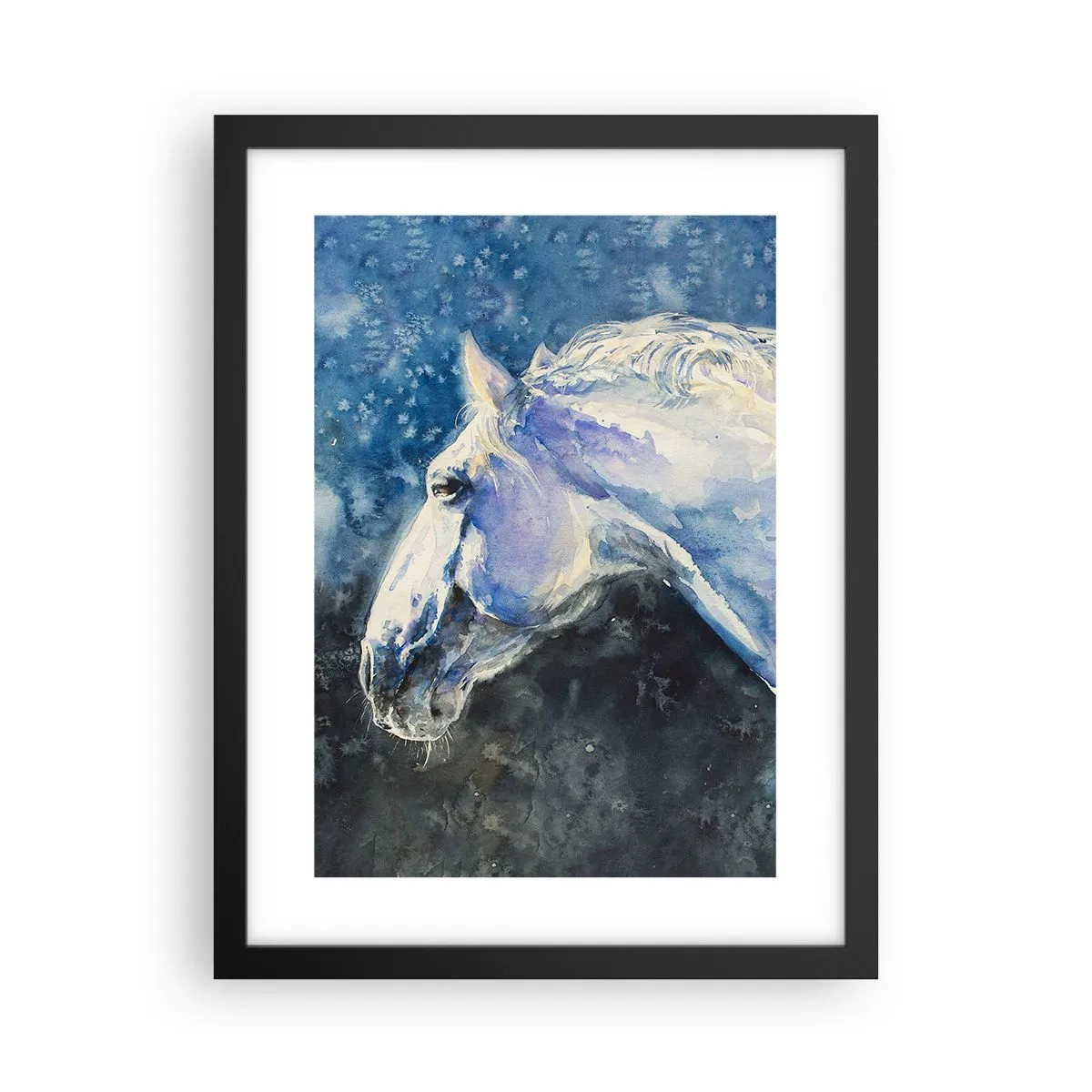 Póster en marco negro - Retrato en un resplandor azul - 30x40 cm