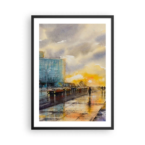 Póster en marco negro - Una calle pintoresca bajo la lluvia al atardecer. - 50x70cm - Vida en la orilla - Decoración de pared moderna para salón y dormitorio ARTTOR