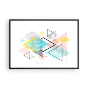 Póster en marco negro - Patrones geométricos coloridos sobre un fondo blanco - 100x70cm - Un juego geométrico - Decoración de pared moderna para salón y dormitorio ARTTOR