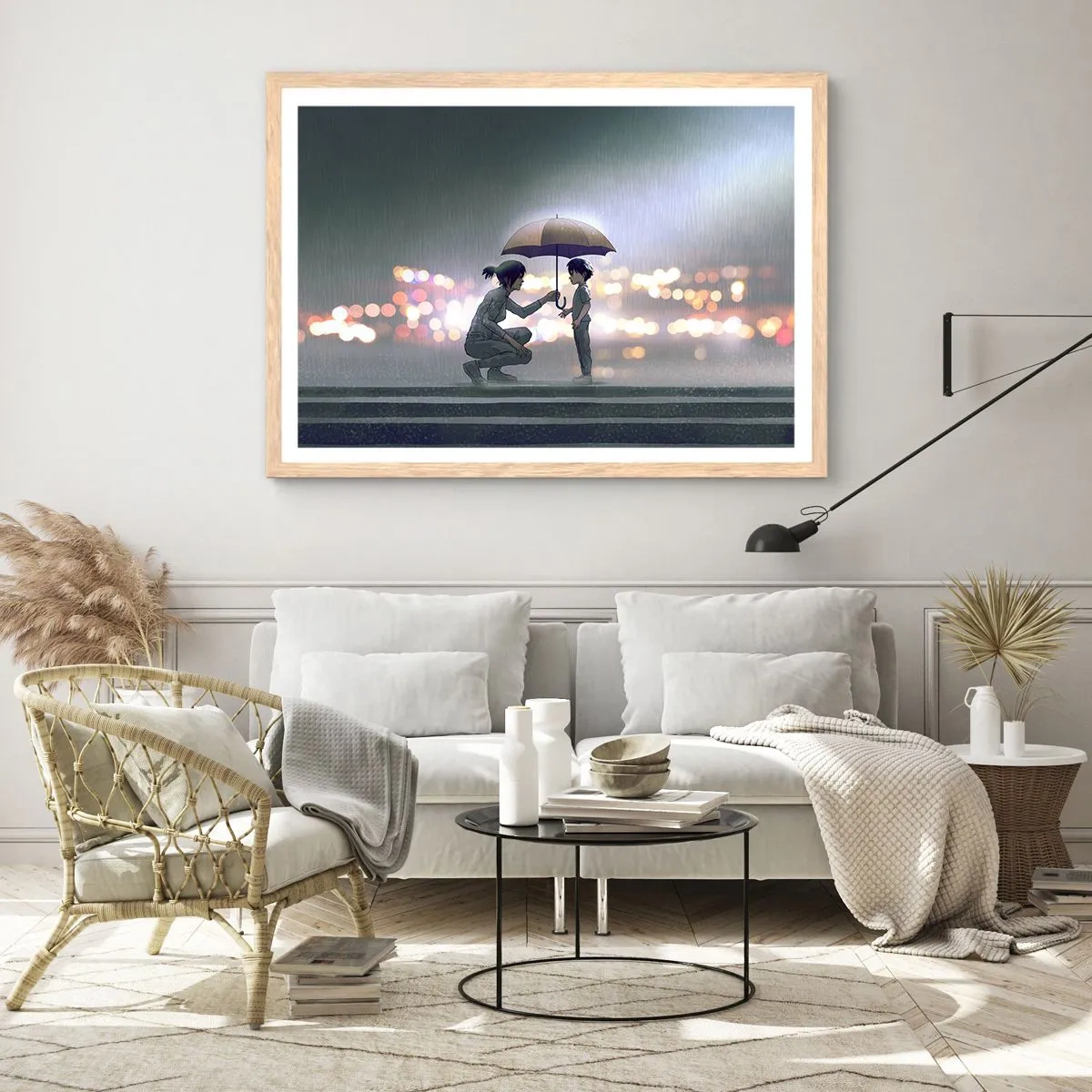 Póster en marco roble claro - Y todo está bien - 70x50 cm