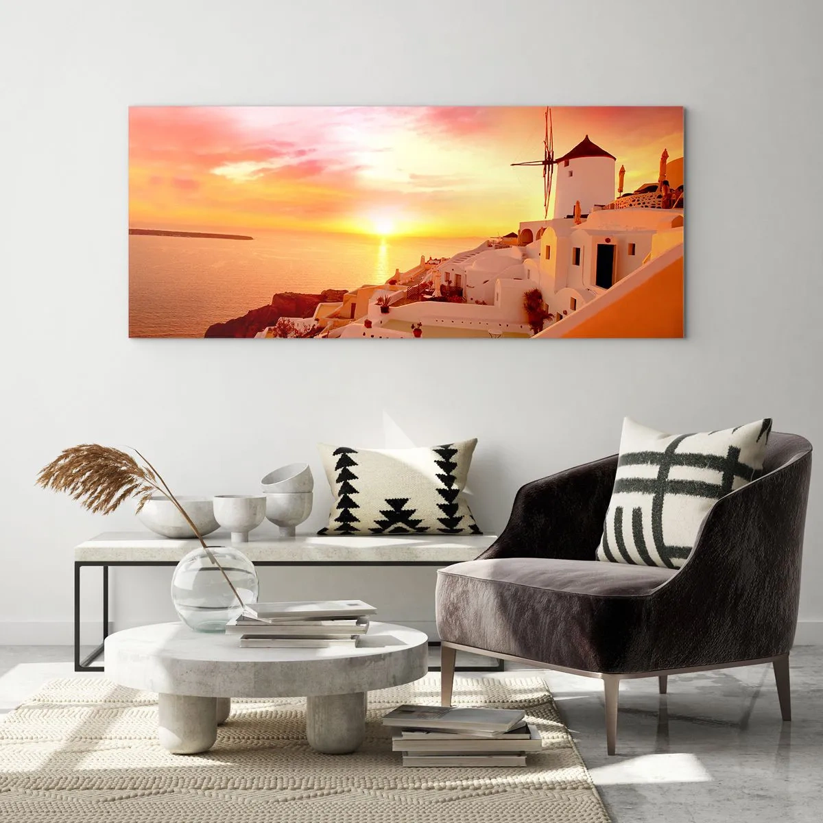 Cuadro sobre vidrio - Impresiones sobre Vidrio - Blanco y dorado - 100x40 cm