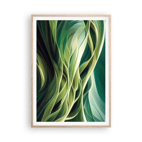 Póster en marco roble claro - Un juego abstracto de color verde - 70x100 cm