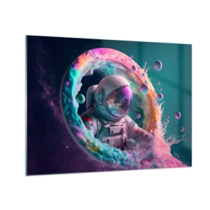 Cuadro sobre vidrio - Impresiones sobre Vidrio - Astronauta en el espacio colorido - 70x50cm - Puerta estelar - Decoración de pared moderna para salón y dormitorio ARTTOR
