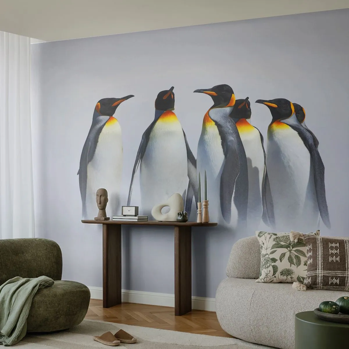 Fotomural Premium Sand - Reunión en traje de noche - animales, Pingüino, Naturaleza - 200x140 cm