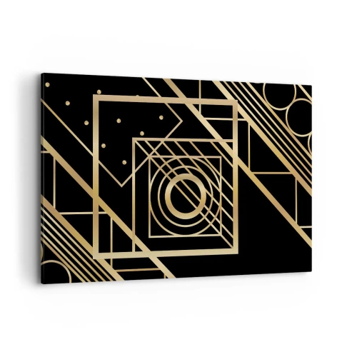 Cuadro sobre lienzo - Impresión de Imagen - Patrones geométricos dorados sobre un fondo negro - 120x80cm - Geometría dorada - Decoración de pared moderna para salón y dormitorio ARTTOR