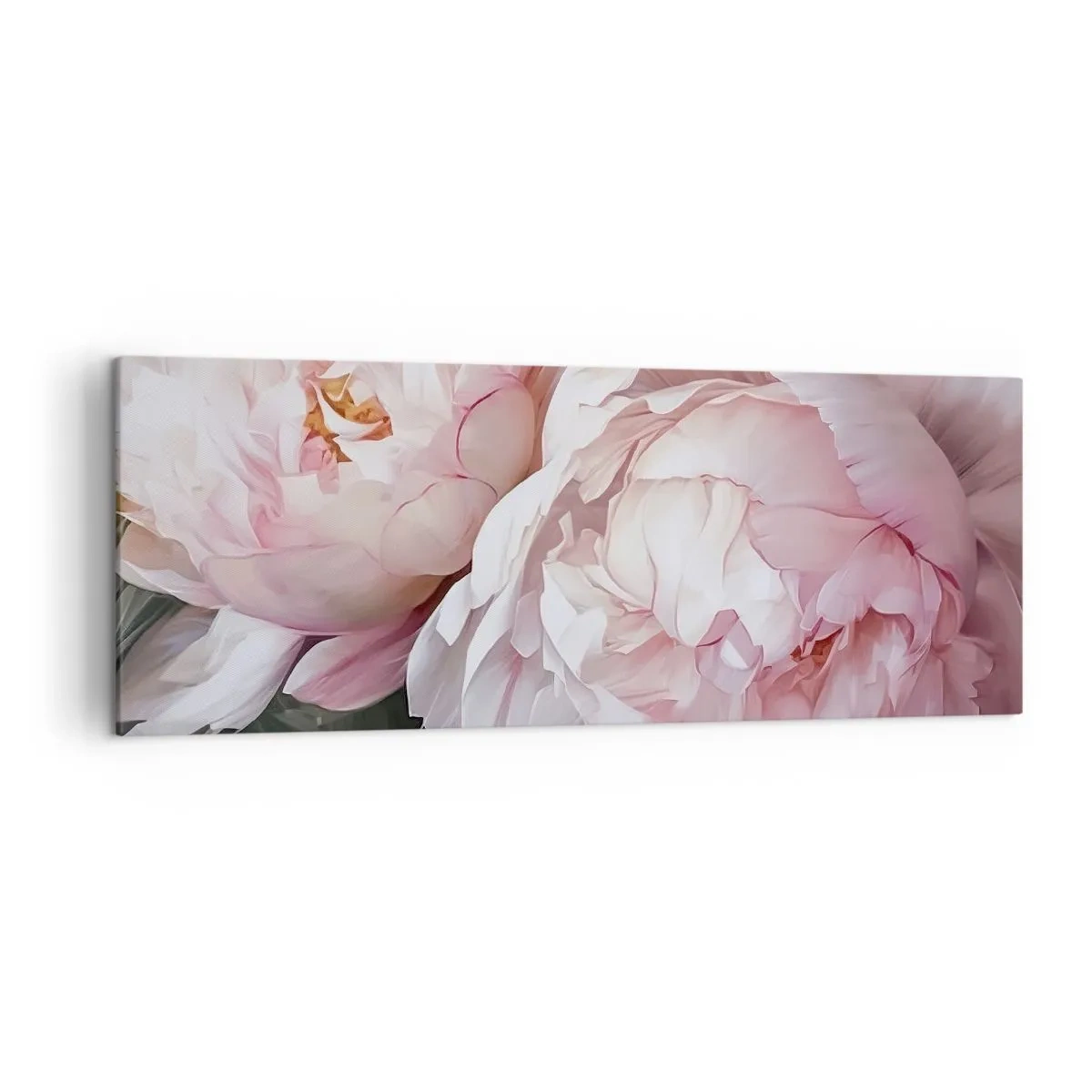 Cuadro sobre lienzo - Impresión de Imagen - Delicadas peonías rosas en plena floración. - 140x50cm - En flor - Decoración de pared moderna para salón y dormitorio ARTTOR