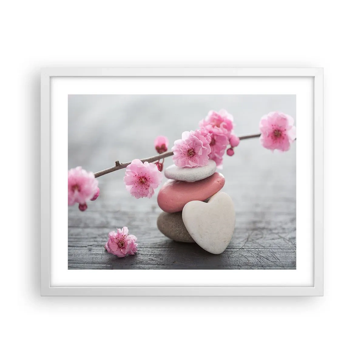 Póster en marco blanco - Felicidad con la flor del cerezo - 50x40 cm