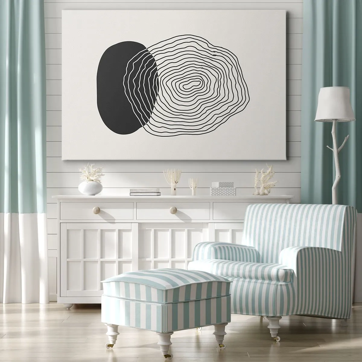 Cuadro sobre lienzo - Impresión de Imagen - Patrón abstracto con líneas y formas en blanco y negro. - 70x50cm - Persistencia y vibración - Decoración de pared moderna para salón y dormitorio ARTTOR