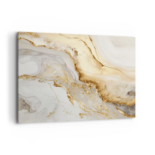 Cuadro sobre lienzo - Impresión de Imagen - Patrones abstractos de oro y mármol sobre un fondo claro. - 100x70cm - Abstracción: belleza y bondad - Decoración de pared moderna para salón y dormitorio ARTTOR