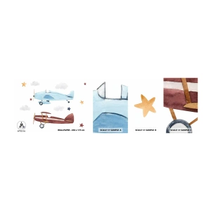 Muestra de fotomural autoadhesivo Deluxe Sticker - ¡Piloto, estamos esperando! - Aviones, Retro, Para niños - 100x30 cm