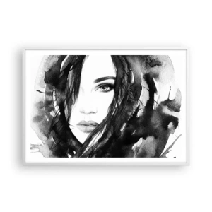 Póster en marco blanco - Retrato de una dama en blanco y negro - 100x70 cm