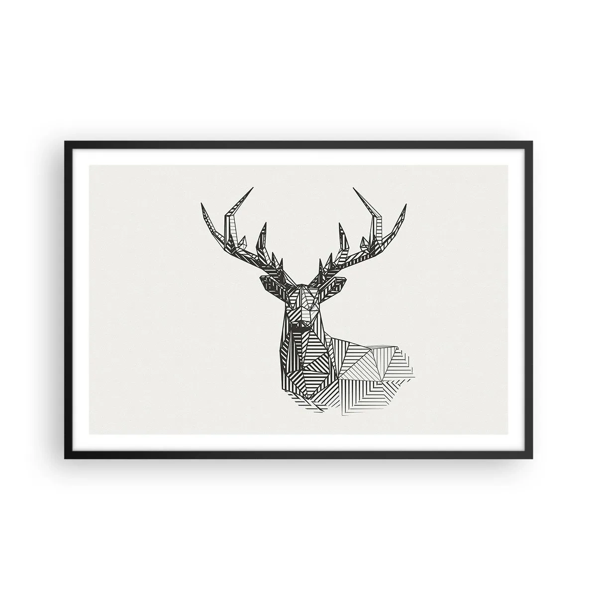 Póster en marco negro - Ciervo en estilo cubista - 91x61 cm