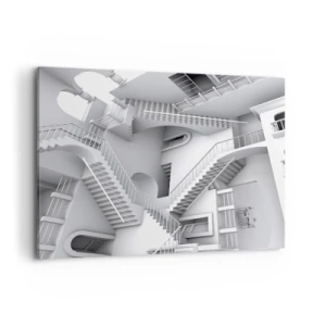 Cuadro sobre lienzo - Impresión de Imagen - Una composición abstracta de escaleras en una disposición espacial surrealista. - 120x80cm - Paradojas del espacio - Decoración de pared moderna para salón y dormitorio ARTTOR