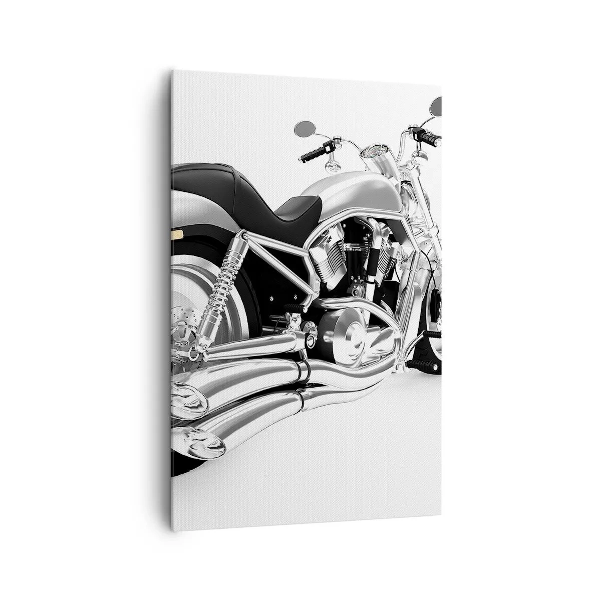 Cuadro sobre lienzo - Impresión de Imagen - Motocicleta cromada sobre fondo blanco - 80x120cm - Sueño de un coleccionista - Decoración de pared moderna para salón y dormitorio ARTTOR