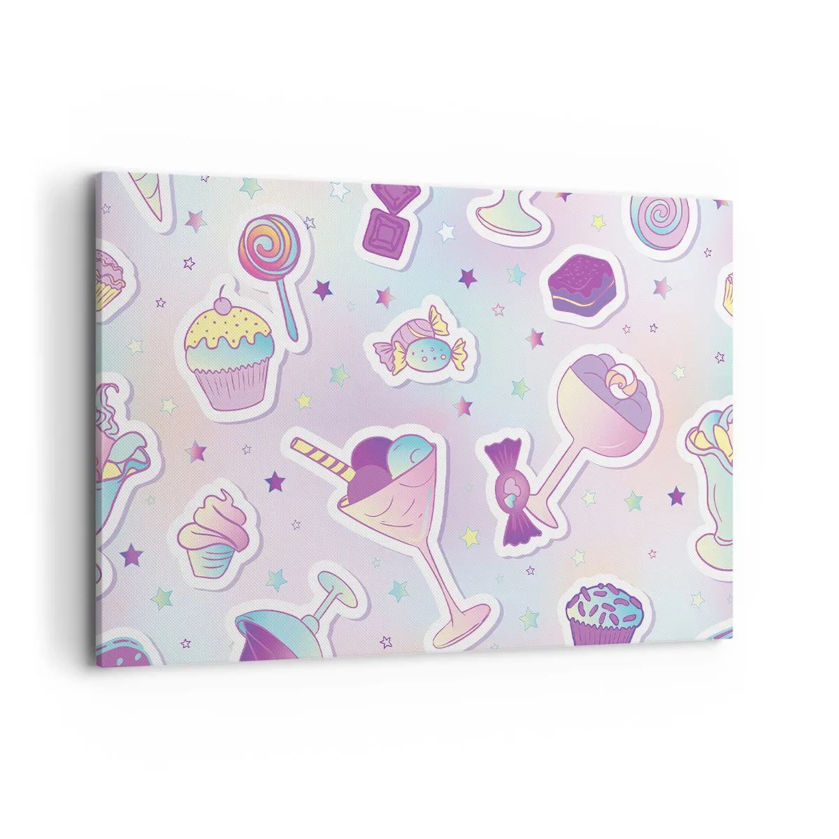Cuadro sobre lienzo - Impresión de Imagen - Patrones pastel con dulces y postres. - 120x80cm - Cumplir años todos los días - Decoración de pared moderna para salón y dormitorio ARTTOR