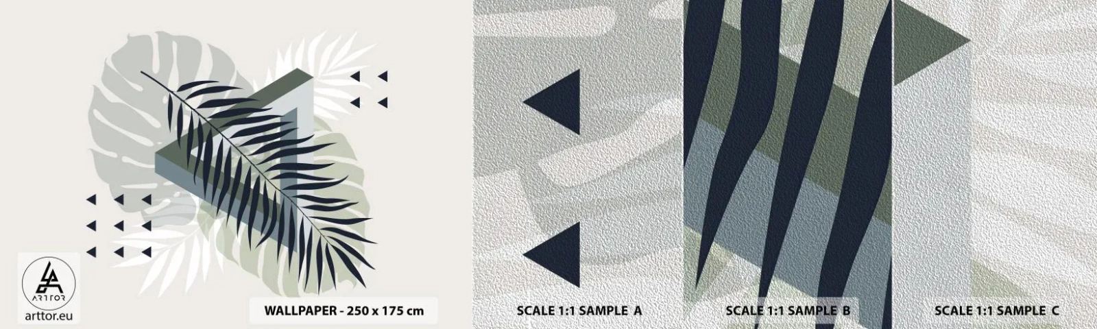 Muestra de fotomural Premium Sand - Naturaleza y geometría - hoja de monstruo, Hoja de palma, Gráficos - 100x30 cm