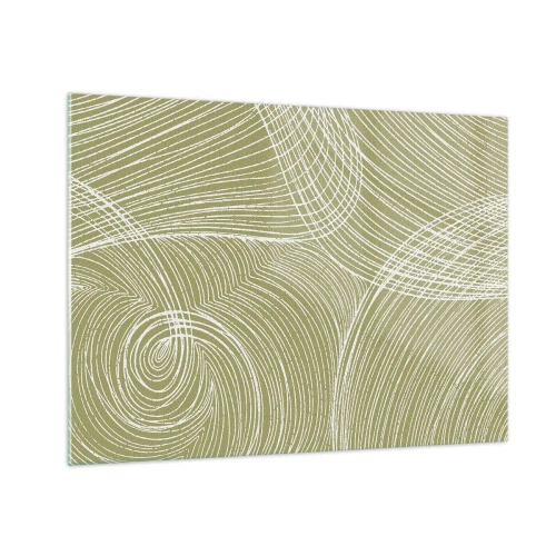 Cuadro sobre vidrio - Impresiones sobre Vidrio - Las líneas blancas forman una estructura compleja sobre un fondo verde oliva. - 70x50cm - Abstracción intrincada en blanco - Decoración de pared moderna para salón y dormitorio ARTTOR