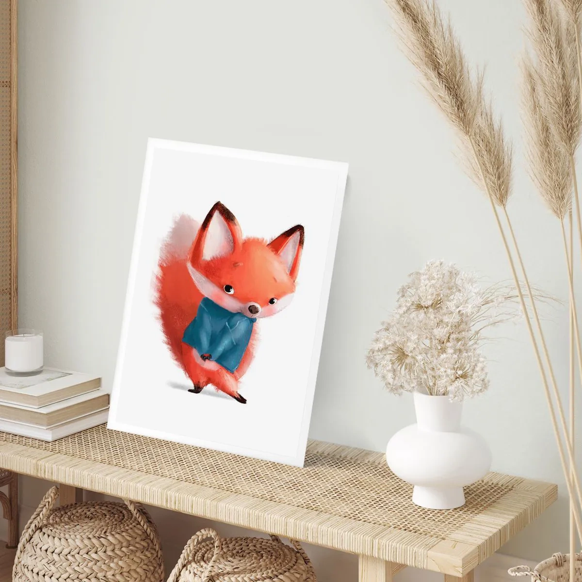 Póster - Un encantador zorro rojo con un suéter azul. - 50x70cm - ¿Me veo bien con esto? - Decoración de pared moderna para salón y dormitorio ARTTOR