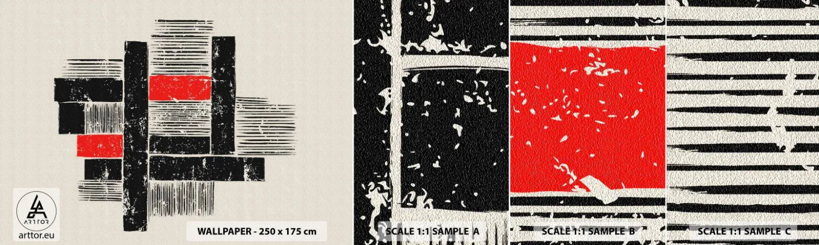 Muestra De Fotomural Standard Eco - Rojo y negro - Abstracción, Arte Moderno, Industrial - 100x30 cm