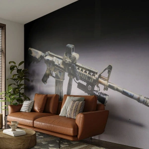 Fotomural Premium Sand - Fusil de asalto con camuflaje militar - 100x70cm - Siempre amenazante - Decoración de pared moderna para salón y dormitorio ARTTOR