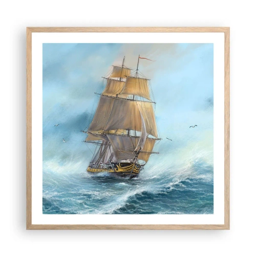 Póster en marco roble claro - Surcando las olas - 60x60 cm