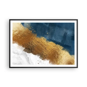 Póster en marco negro - Una composición abstracta en tonos dorados, azules y blancos. - 100x70cm - Los colores del verano - Decoración de pared moderna para salón y dormitorio ARTTOR