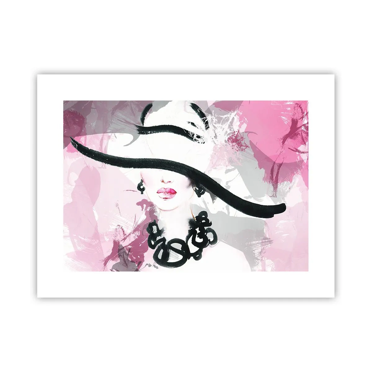Póster - Retrato de una dama en negro y rosa - 40x30 cm