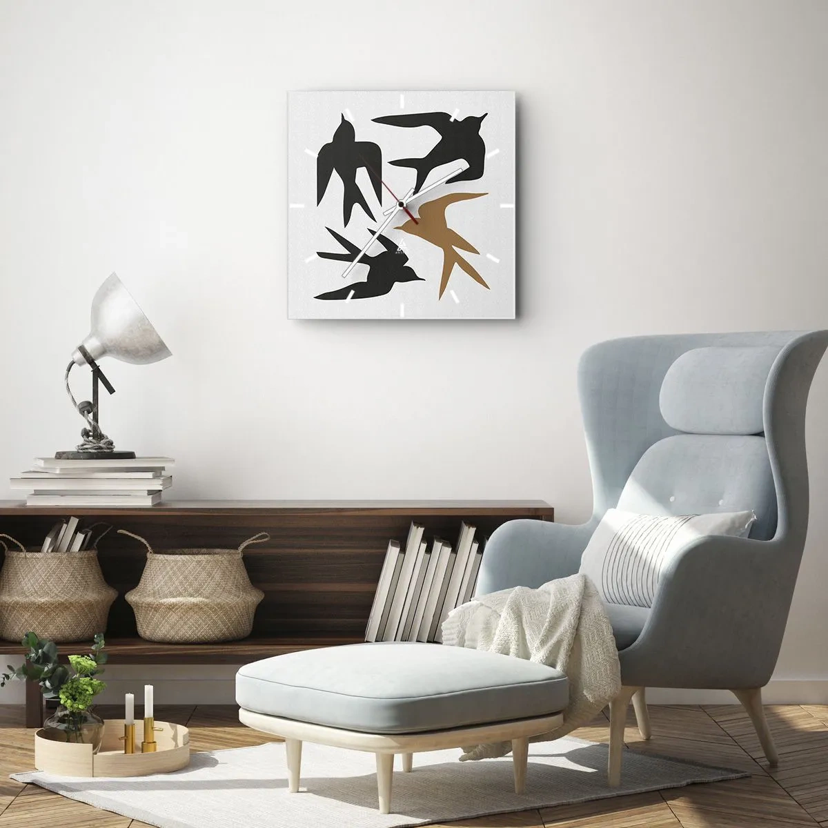 Reloj de pared - Reloj de vidrio - Juegos de golondrinas - 40x40 cm
