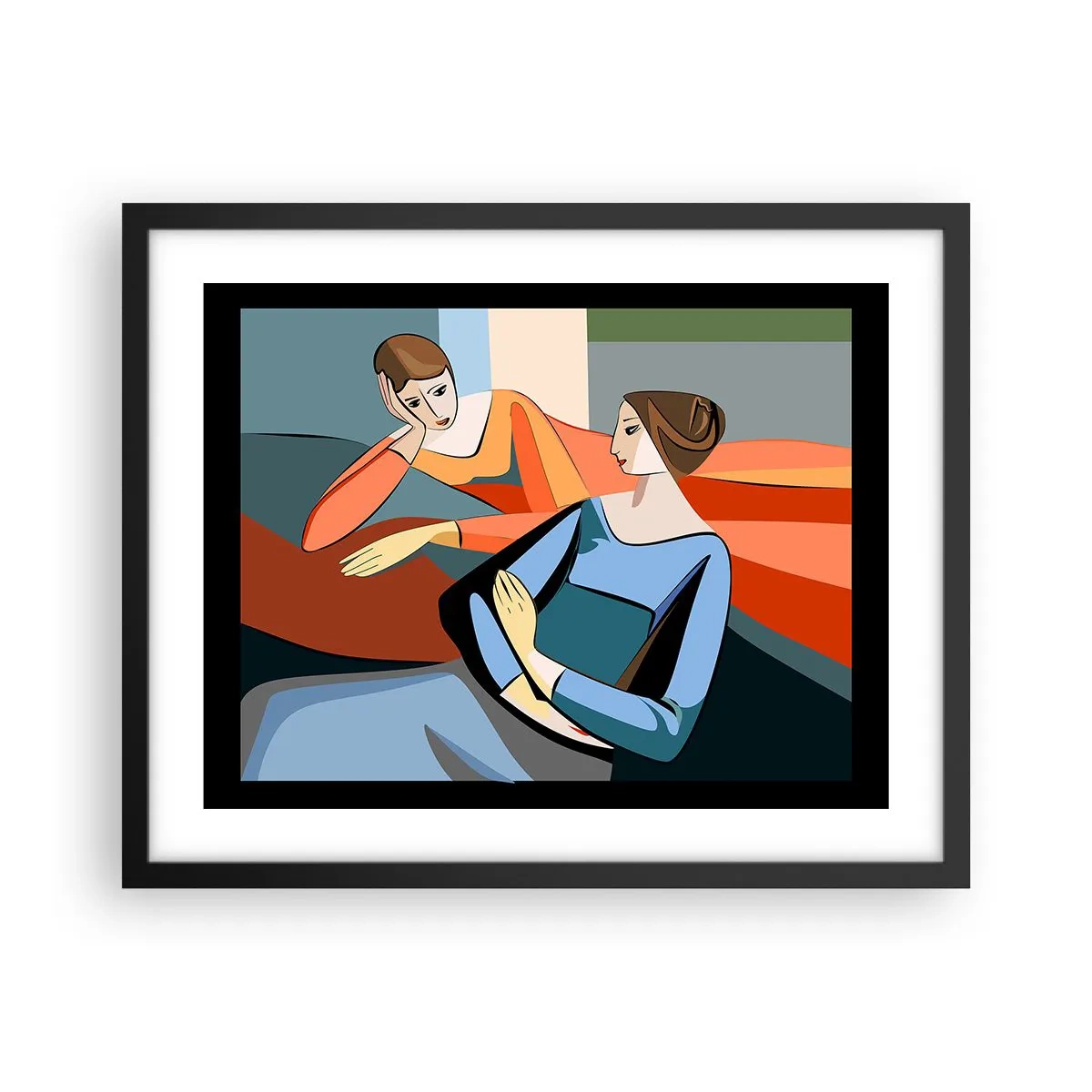 Póster en marco negro - Un momento de confidencias - 50x40 cm