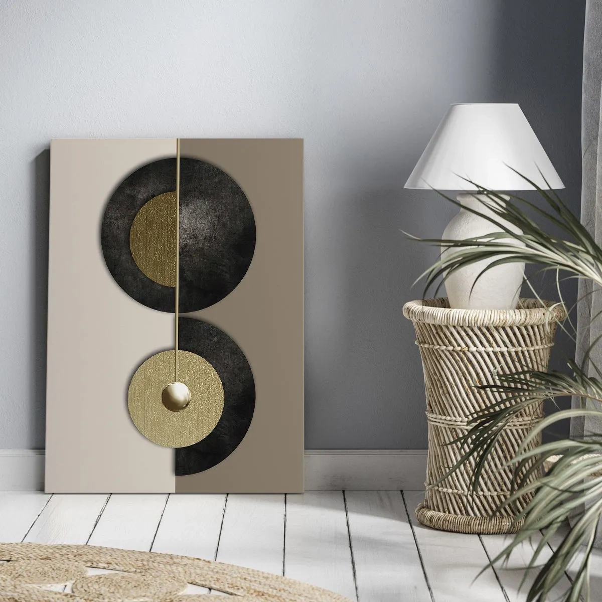 Cuadro sobre lienzo - Impresión de Imagen - Círculos abstractos en tonos dorados y marrones. - 70x100cm - Variaciones en torno a un círculo - Decoración de pared moderna para salón y dormitorio ARTTOR