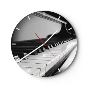 Reloj de pared - Reloj de vidrio - Teclado de piano en blanco y negro - 30x30cm - Armonía musical - Decoración de pared moderna para salón, cocina y dormitorio ARTTOR