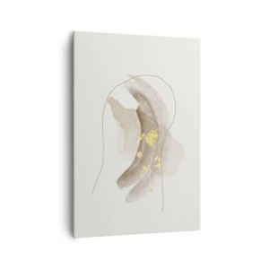 Cuadro sobre lienzo - Impresión de Imagen - Una composición abstracta en tonos beige y dorado. - 70x100cm - Encontrado en el espacio - Decoración de pared moderna para salón y dormitorio ARTTOR