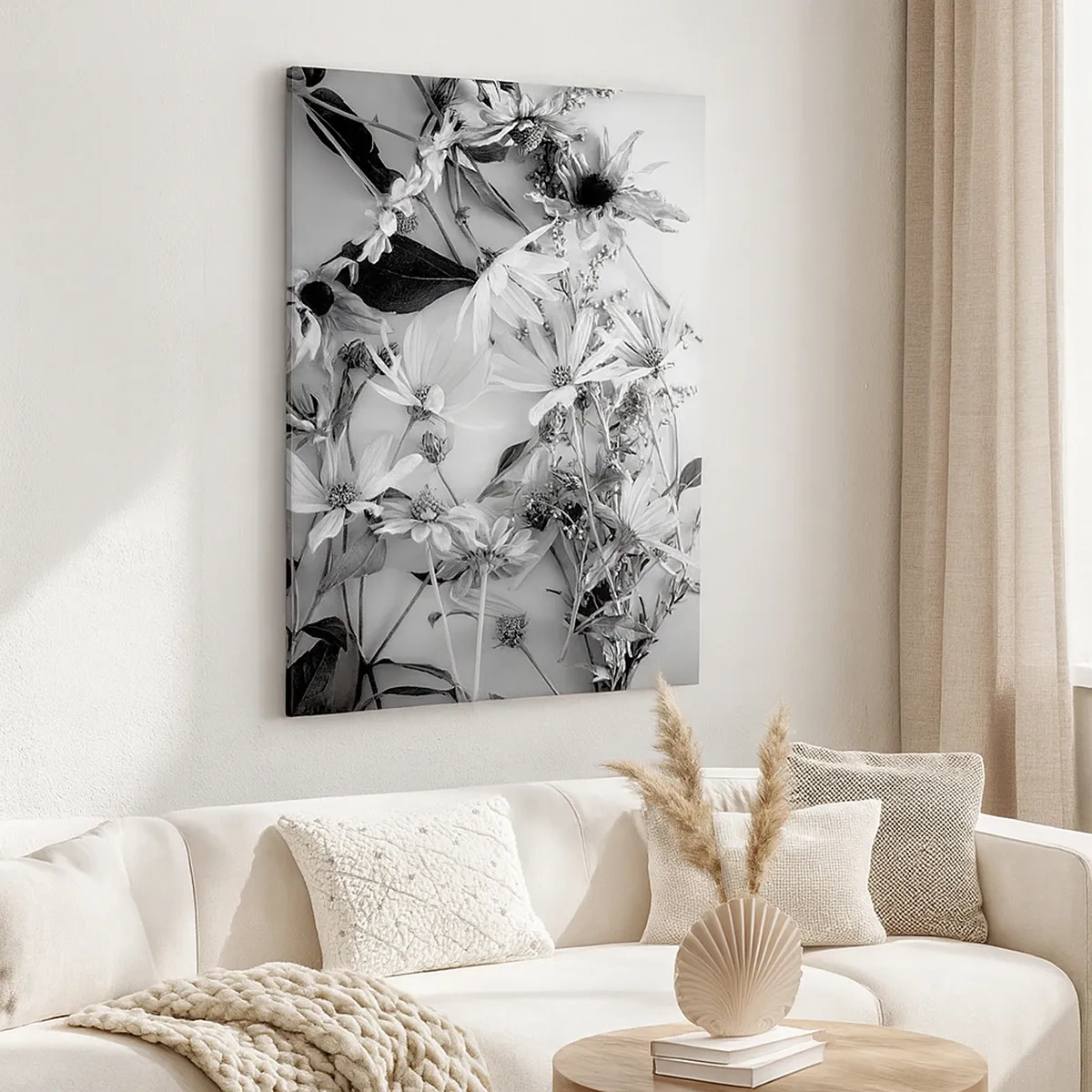 Cuadro sobre lienzo - Impresión de Imagen - Arreglos florales en blanco y negro en un sutil estilo artístico. - 50x70cm - Un no ramo de flores - Decoración de pared moderna para salón y dormitorio ARTTOR