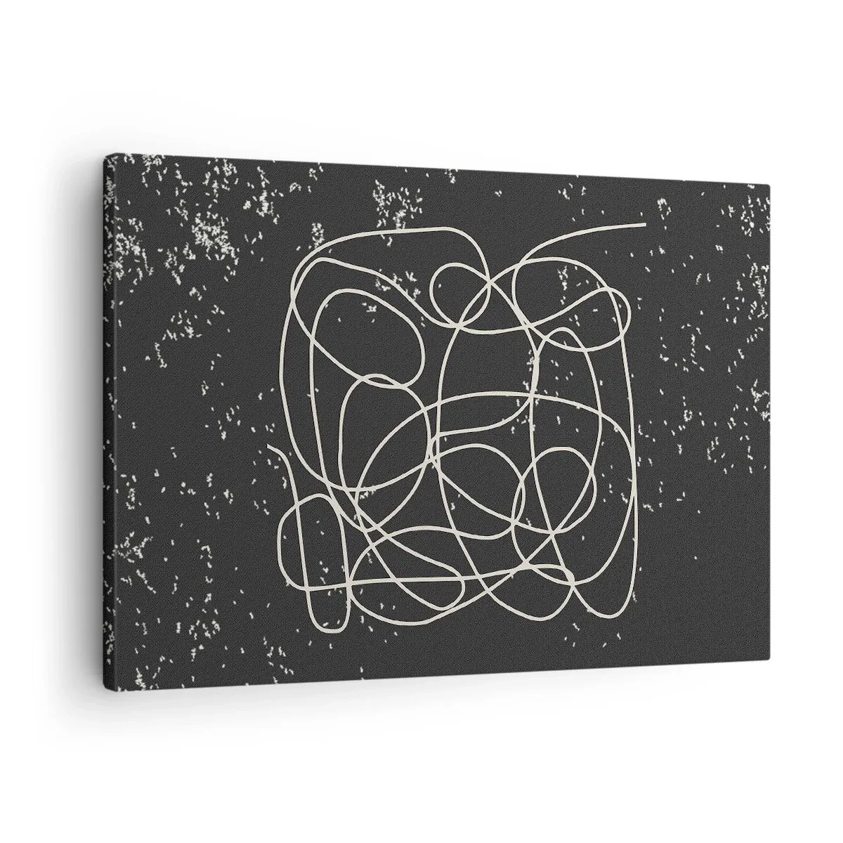 Cuadro sobre lienzo - Impresión de Imagen - Línea abstracta sobre fondo negro con finos detalles. - 70x50cm - Pensamientos errantes - Decoración de pared moderna para salón y dormitorio ARTTOR