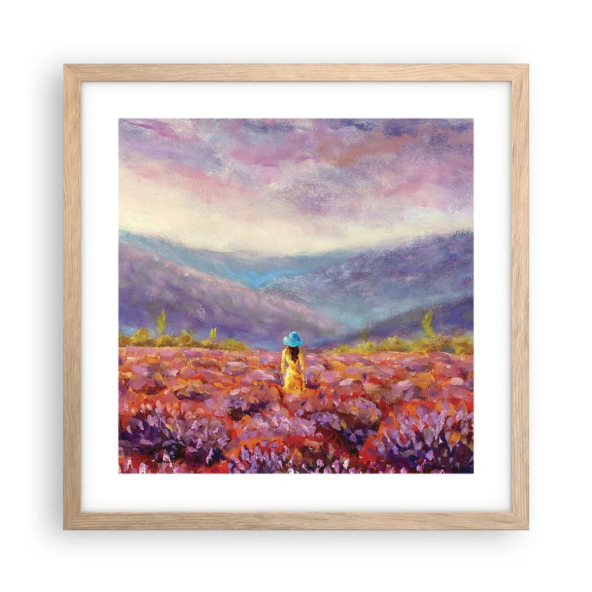 Póster en marco roble claro - En un mundo de lavanda - 40x40 cm