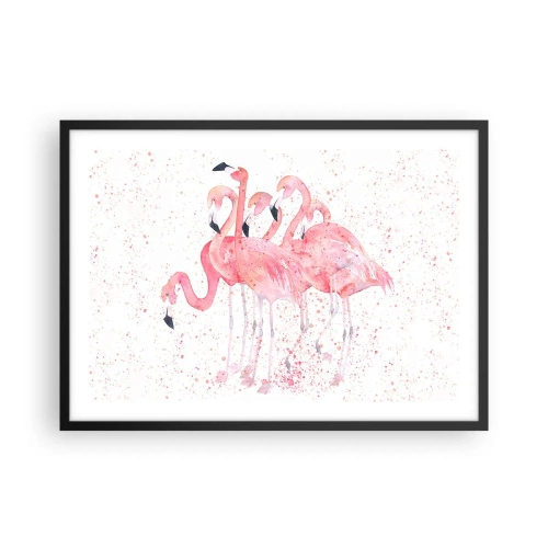Póster en marco negro - Flamencos rosados en un estilo artístico de acuarela. - 70x50cm - Asamblea rosa - Decoración de pared moderna para salón y dormitorio ARTTOR