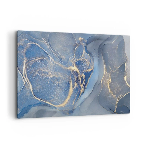 Cuadro sobre lienzo - Impresión de Imagen - Patrones abstractos azules con acentos dorados - 100x70cm - Polvo de oro - Decoración de pared moderna para salón y dormitorio ARTTOR